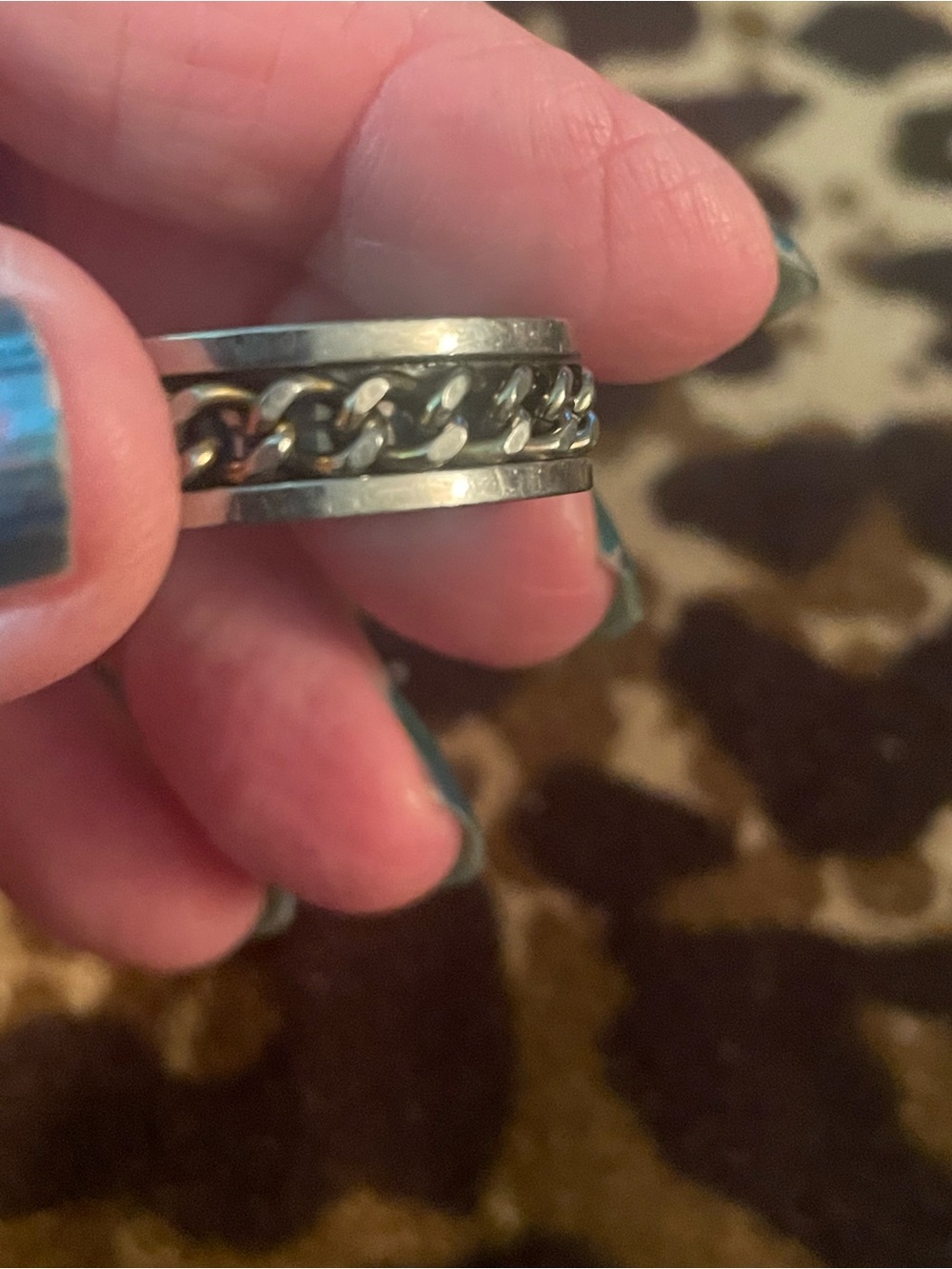 Men's Stainless Steel Chain Inlay Spinner Ring - Silver sz 14